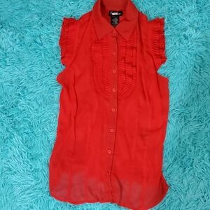 Susie Rose Red Pleated Ruffle Sleeveless Top
